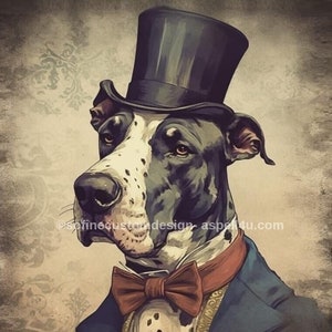 Fancy Dog In Top Hat - AI Created Gift for Dog Lover - Digital Download Canvas Print Wall Art Poster, Junk Journal, Cottage Core DIY Crafts