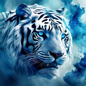 Blue Eyed White Tigers and Pandas | Digital Download Wall Art Print and Frame | Custom Cards, TShirt Art, Coffee Cup, Quote Design, Etc
