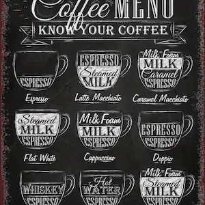 Coffee Menu Kitchen Display AI Created One of a Kind Digital Download Canvas Poster Wall Art Print DIY Printable Gift Make Your Own Crafts
