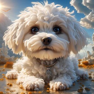 Sad White Puppy Laying on Beach - High Resolution Versatile Digital Art Instant Download Fairycore, Cottagecore, DIY Crafts