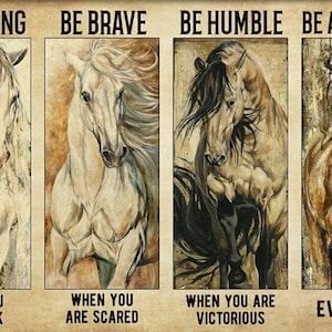 4 Horses Be Brave Strong Humble and Awesome - AI Created Hand Crafted One of A Kind - Digital Download Wall Art Print Cottage Core DIY Gift