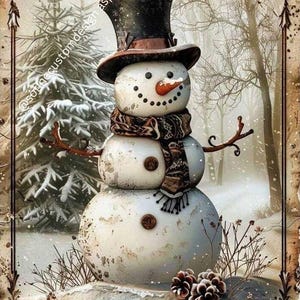 Antique Frosty Snowman Christmas Card You Can Edit in Canva for Free AI Created Digital Download with QR Code for Phone DIY Printable Cards
