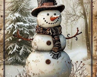 Antique Snowman Christmas Card, Vintage Style Printable (Digital Download)