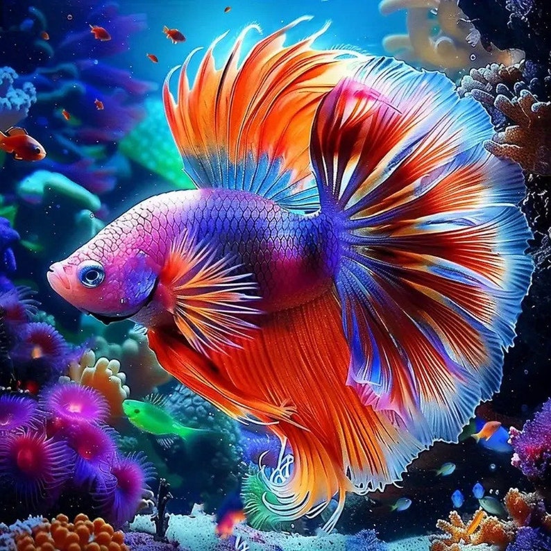 Rainbow Beta Fish Art Print – Cottagecore Whimsigoth Wall Decor ...