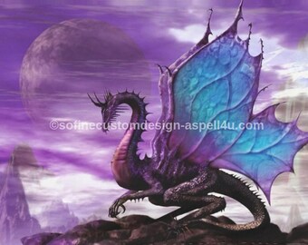Blue Dragon Moonlit Night Art Print, Fantasy Wall Decor (Digital Download)