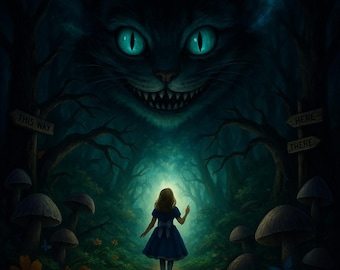 Alice in Wonderland Cheshire Cat Poster – Dark Fantasy Art (Digital Download)