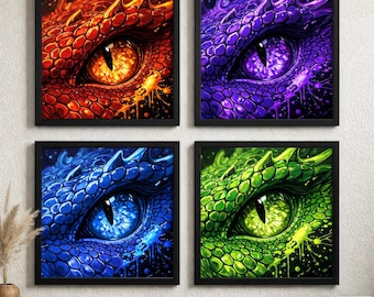 Dragon Eye Elemental Set Red Purple Blue Green Fantasy Wall Decor Digital Download PNG