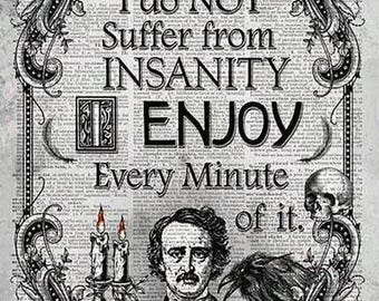 Edgar Allan Poe Raven Art Print, Gothic Insanity Quote (Digital Download)