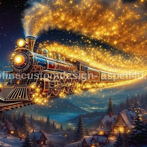 Fiery Sky Train Over Night - AI Created One of a Kind Digital Download Canvas Poster Wall Art Print DIY Printable Gift Make Your Own Crafts