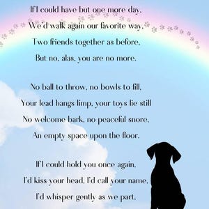 Just One More Day Beloved Dog Memorial - Printable AI Created Hand Crafted One of A Kind - Digital Download Wall Art Cottage Core DIY Gift