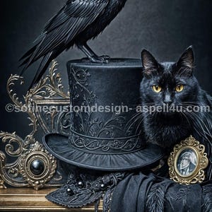 Poe Raven and Black Familiar AI Created One of a Kind Digital Download Canvas Poster Wall Art Print DIY Printable Gift Make Your Own Crafts