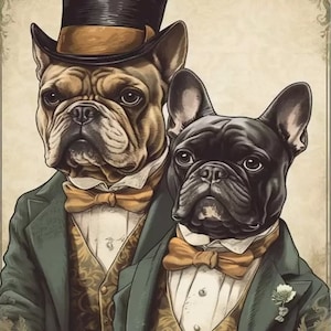 Boxer Brothers Top Hat - AI Created Gift for Dog Lover - Digital Download Canvas Print Wall Art Poster, Junk Journal Cottage Core DIY Craft