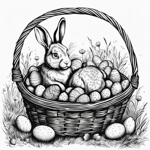 Easter Rabbits Eggs and Baskets - Digital Download Art Poster, Canvas Print, Wall Art, Decoupage, Junk Journal, Cottage Core, DIY Art Gift