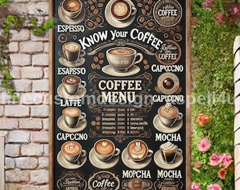 Coffee Menu Kitchen Poster, Printable Wall Art (Digital Download)
