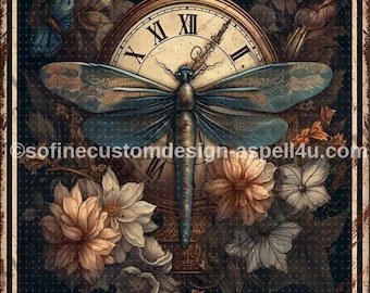 Dragonfly & Stars Vintage Art Print, Cottagecore Decor (Digital Download)
