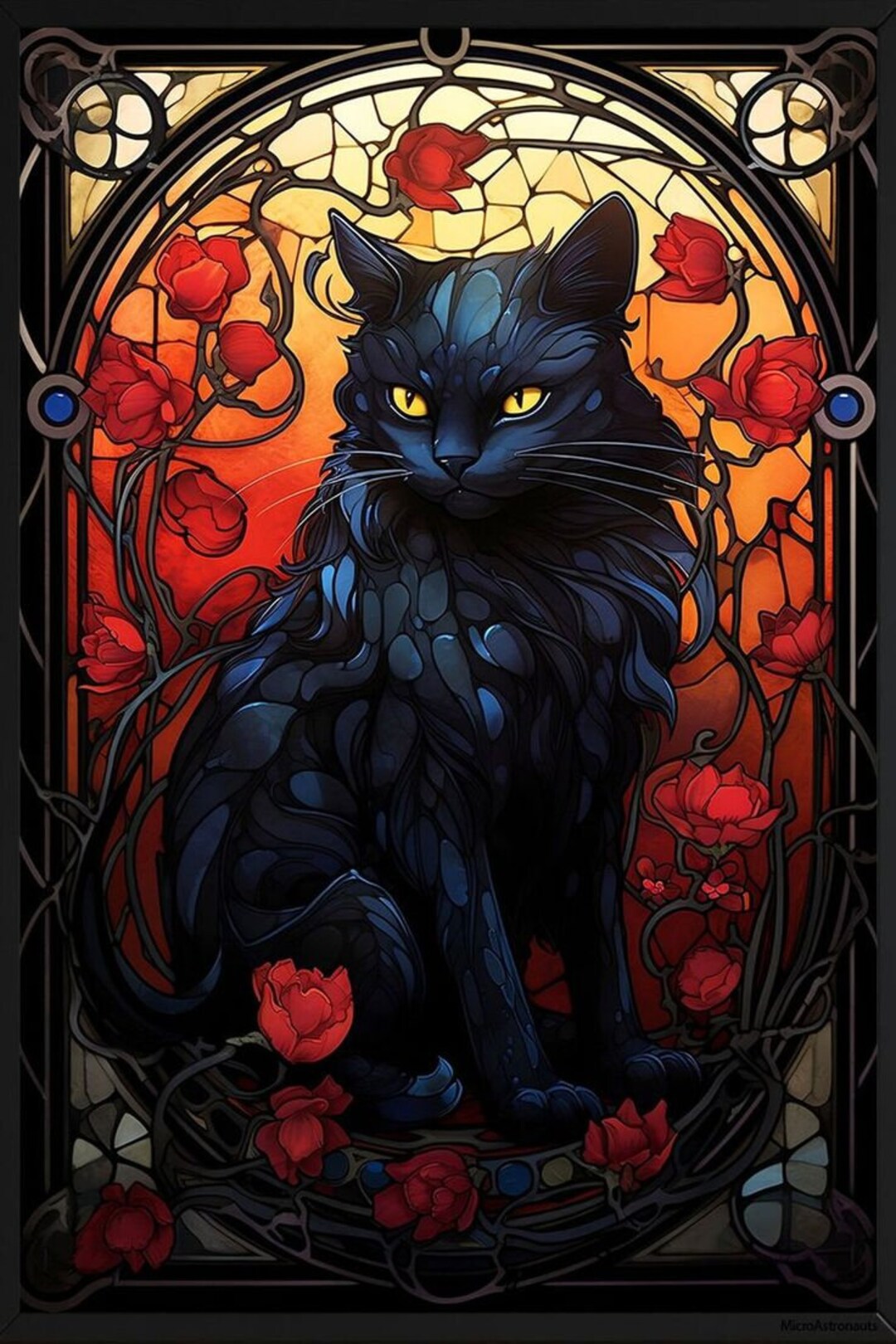 Black Cat Stained Glass Art Print – Cottagecore Fairycore (digital ...