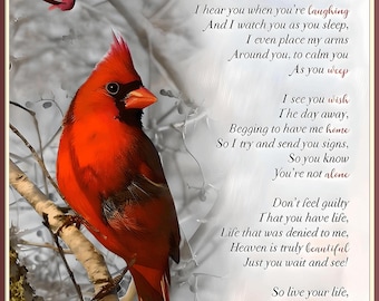 Sympathy Poem Cardinal Art – "As I Sit In Heaven" Print (Digital Download)