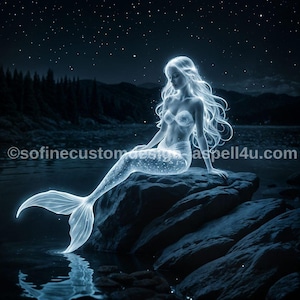 Luminescence Mermaid at Night AI Created One of a Kind Digital Download Canvas Poster Wall Art Print DIY Printable Gift Make Your Own Crafts