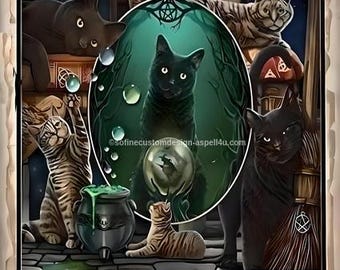 Salem Cats Sanctuary Art Print - Cottagecore Whimsigoth Poster (Digital Download)