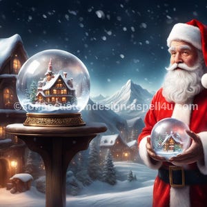 Santa with a Snow Globe AI Created One of a Kind Digital Download Canvas Poster Wall Art DIY Printable Gift Make Your Own Crafts