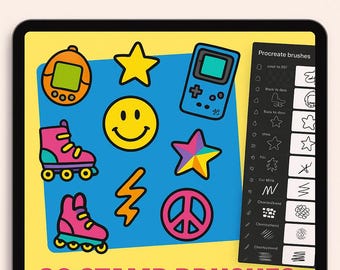 90s Retro Doodle Stamp Brushes for Procreate | Color & B/W (Digital Download)