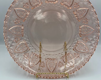 Plateau de service KIG rose treillis, verre pressé/découpé/à dépression, 11,5 pouces | Motif fleurs de lys | Cadeaux de pendaison de crémaillère | Vaisselle vintage