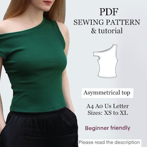 Asymmetrical Off Shoulder Knit Bodycon top PDF Sewing Pattern , beginner friendly pattern , XS-XL , instant download , women top pattern