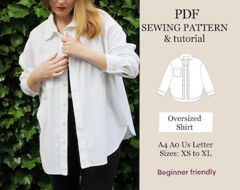 oversized shirt PDF sewing pattern for women,women relaxed fit,easy summer linen blouse pattern , easy digital PDF ,instant download, XStoXL