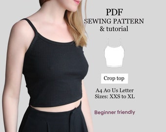 Cami Crop Top PDF Sewing Pattern, Women's Knit Summer Top (XXS-XL)