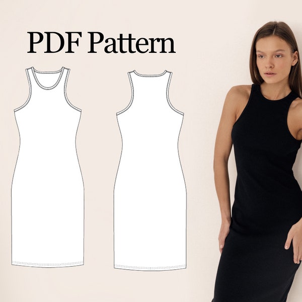 Tank Bodycon Dress Sewing Pattern | XS-L | Easy Digital PDF | Women Summer Sleeveless Stretch Dress