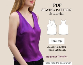 Silk Tank Top Sewing Pattern, Sleeveless, XS-XL (PDF Pattern)