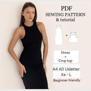 fitted tank Bodycon Dress and tank Crop top easy beginner friendly PDF sewing pattern | XS-XL | Instant download | summer slip stretch dress