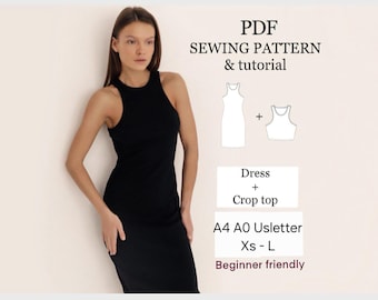 fitted tank Bodycon Dress and tank Crop top easy beginner friendly PDF sewing pattern | XS-XL | Instant download | summer slip stretch dress