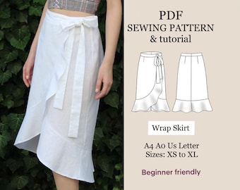 Ruffled Hem Midi Wrap Skirt Sewing Pattern | XS-XL (PDF Pattern)