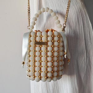 Bolso de cuentas blancas – Hecho a mano por encargo, elegante bolso de novia