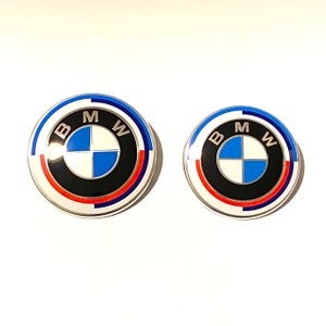 2x logos 82mm 74mm Hood Trunk BMW 50th anniversary 80mm 70mm 72mm Emblem Blue Red 50th 50th 50 years 50th Badge Serie 1 2 3 4 5 6 X...