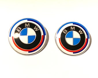 2x logos 82mm 74mm Hood Trunk BMW 50th anniversary 80mm 70mm 72mm Emblem Blue Red 50th 50th 50 years 50th Badge Serie 1 2 3 4 5 6 X...