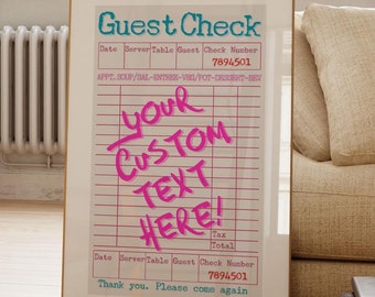 Impresión de cheques de invitado personalizados con cita personalizada, descarga directa digital de cheques de invitado de moda, tipografía popular imprimible, póster de texto con palabras propias