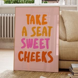 Tome asiento, mejillas dulces, letrero decorativo para baño sobre inodoro, divertido y femenino, letrero para baño de invitados, letrero para inodoro de Airbnb, arte de pared con traseros