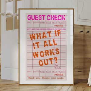 Retro Guest Check Wall Art, Co Jeśli Wszystko Działa Wydruk, Preppy Room Decor Dla Nastolatków, Funky Hot Pink Maximalist Guest Check Wall Print
