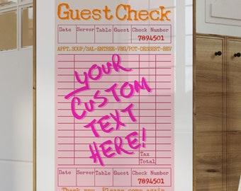 Impresión de cheques de invitado con cita personalizada de moda, cheques de invitado con cita personalizada, póster de recibo de carrito de bar elegante, decoración de habitación Y2k, regalo para el hogar personalizado