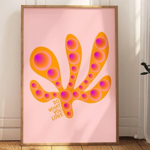 Impresión de formas abstractas con colores vivos y divertidos, decoración de entrada de habitación independiente, arte de pared vibrante estilo Matisse, póster rosa naranja, imprimible ecléctico