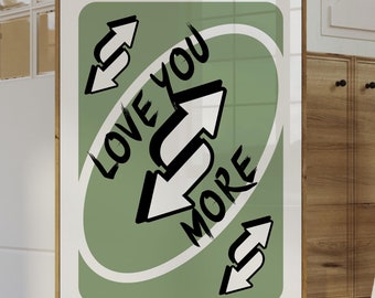 Impresión moderna "Te amo más", arte mural de naipes, póster retro verde salvia, decoración encantadora para apartamento, regalo de San Valentín, descarga digital