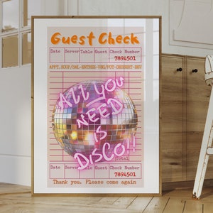 Gast Check Disco Ball Knallige Farben Y2k Funky Poster, Gast Check Disco Ball Print, Pink Orange Disco Gast Check Wandkunst, Spiegelball