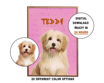 Retrato de mascota personalizado, idea conmemorativa para mascotas, retrato de mascota de dibujos animados, arte de pared de perro y gato, retrato de mascota retro, regalo para amantes de las mascotas, impresión digital a partir de una foto