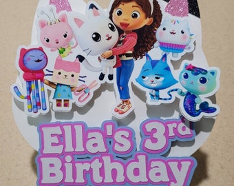 Gabby Dollhouse Cake Topper Blanco Gabby Inspirado Topper Niño Pastel Topper Kitty Cat Topper Cumpleaños Decoración Pastel Decoración