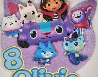 Gabby Dollhouse Cake Topper Gabby Inspirado Topper Pastel de niño Topper Kitty Cat Topper Decoración de cumpleaños Decoración de pastel