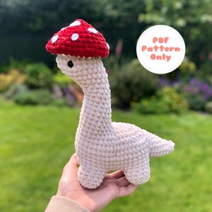 Crochet Mushroom Dinosaur Pattern: Amigurumi Brontosaurus with Mushroom Hat PDF Pattern in US terminology