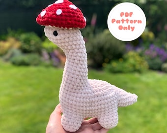 Crochet Mushroom Dinosaur Pattern: Amigurumi Brontosaurus with Mushroom Hat PDF Pattern in US terminology