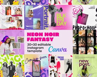 30+30 Neon Noir Fantasy: Aesthetic Instagram Template Collection I Instagram Posts & Stories/Reels for Vibrant Branding